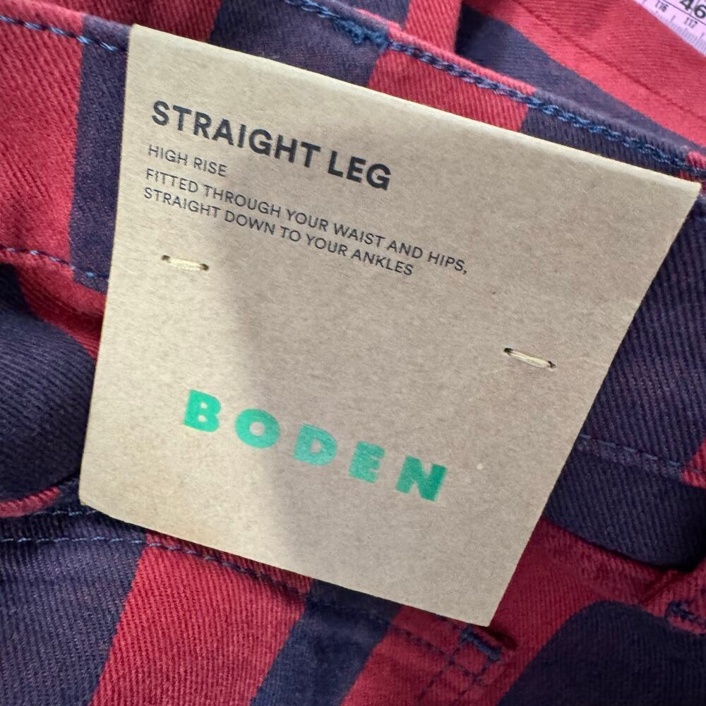 NWT Boden High Rise Stripe Straight Leg Pants 27 Petite Burgundy Navy - Picture 11 of 13